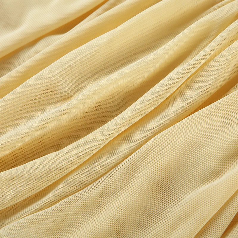 Yellow Flower Pleated Ruffles Low-Waist Mini Skirt