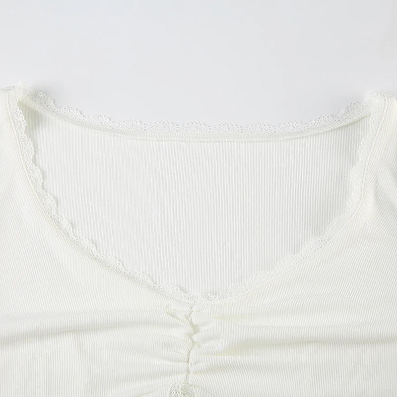 Lace Patchwork Slits Tee Shirts Long Sleeves 's Leisure Top