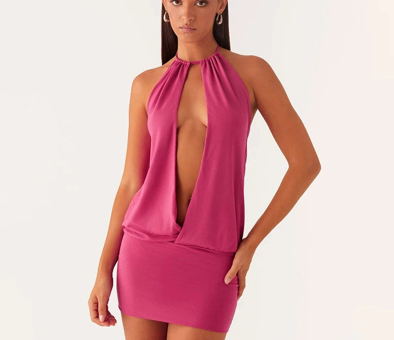 And Hollow Out Hanging Neck Low-Cut Backless Sleeveless Package Hip