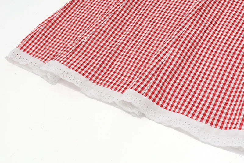 Plaid Lace Mini Backless Slim Dress