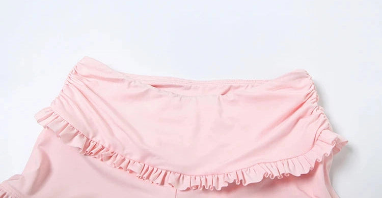 Two Piece Set Ruched Square Collar Sleeveless Crop Top Ruffles Shorts Suits