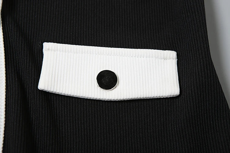 Fad Ribbed Patchwork Two Piece Set Single-Breasted Sleeveless Top Stretch Shorts Daily