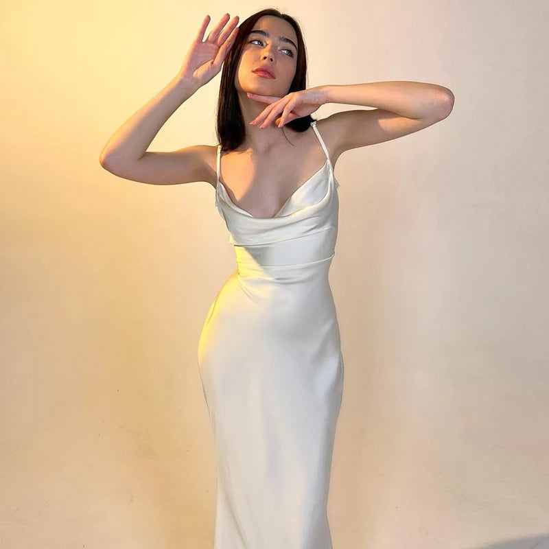 Satin Ruched Slim Sheath Maxi Dress