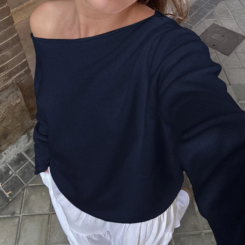 Skew Collar Knit Pullovers Loose Sweaters All-match 's