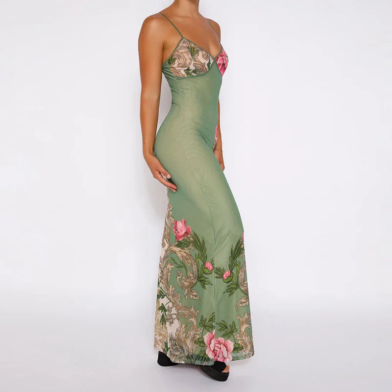 Floral V Neck Maxi Dress