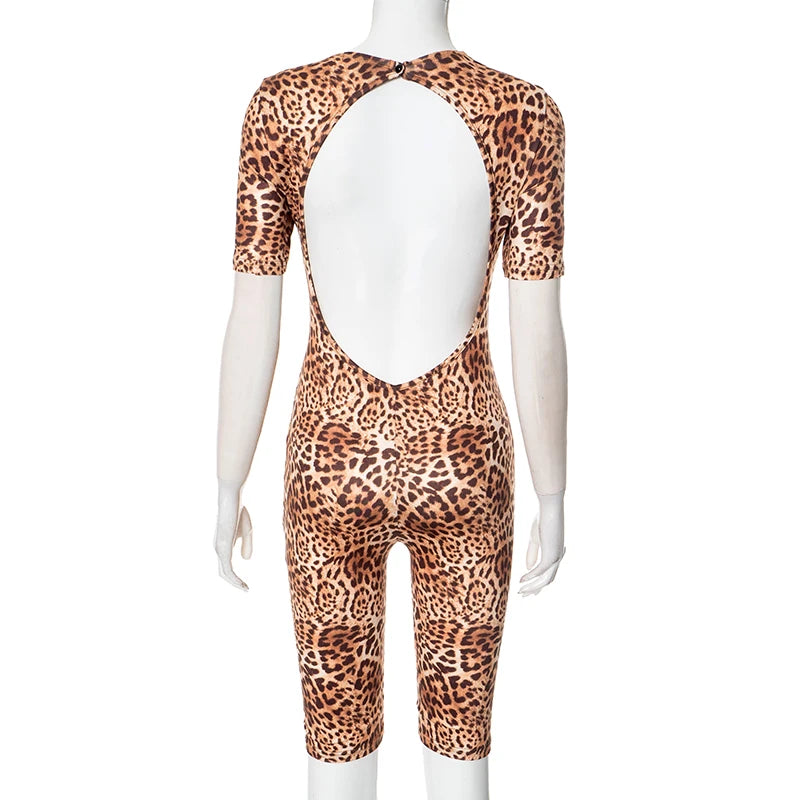 Leopard Round Neck Pullover Backlessss Bodysuit