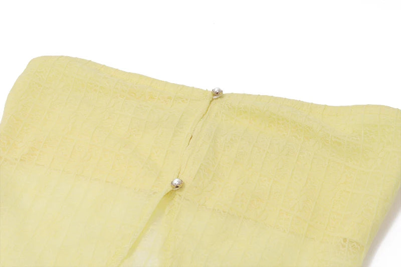 Yellow Strapless Crop Top and High Waist Midi Skirt Set