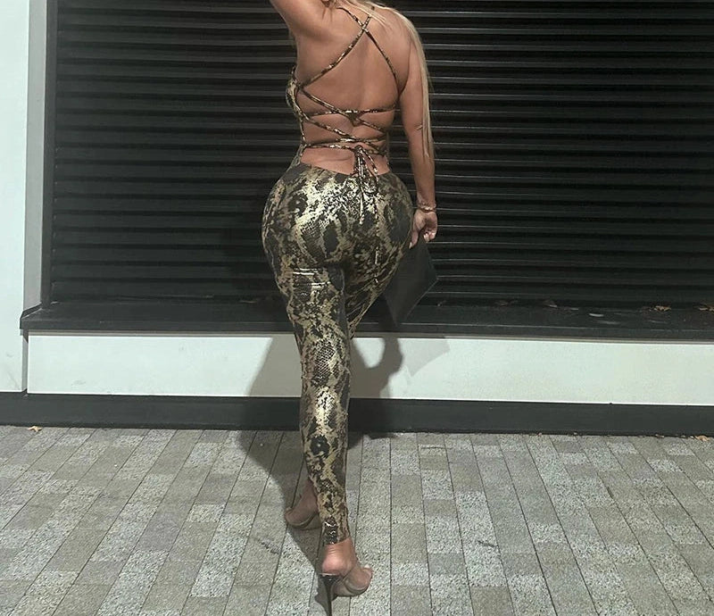 Jumpsuit Backless Cross Straps Shinning Vocation