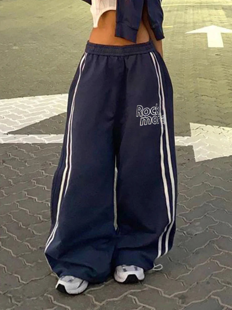 Strip Patchwork Jogger Trouer Letter Looe Baggy Pant Elatic Wait Bottom