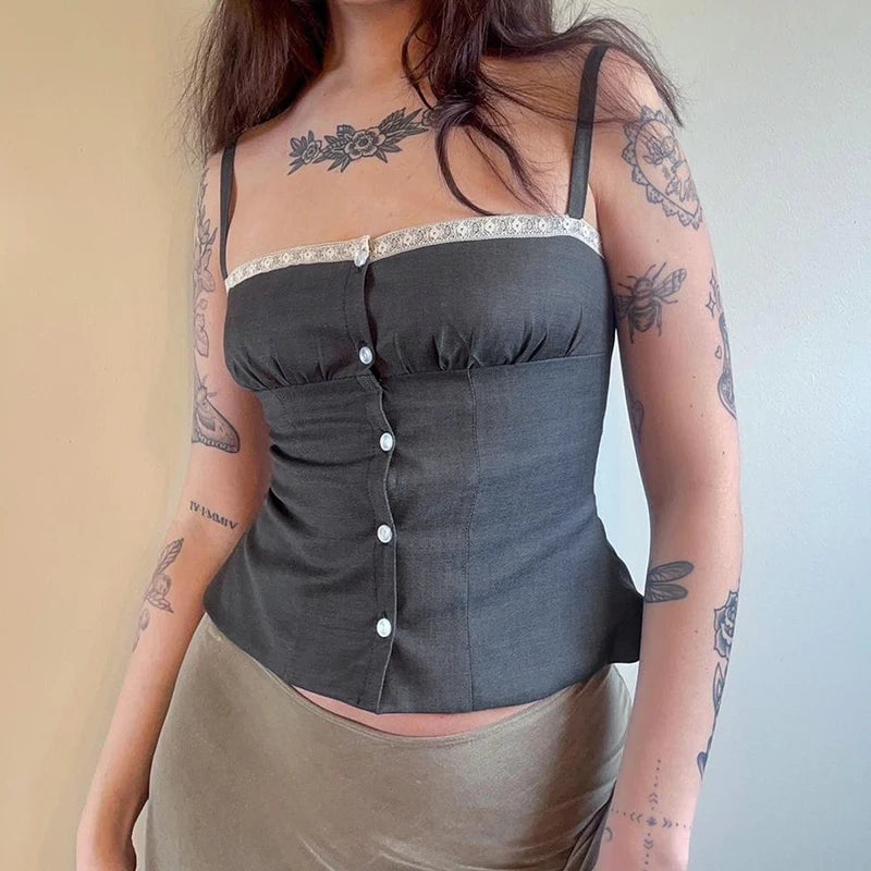 Lace Button Ruffled Slim Camisole Sleeveless Bustiers