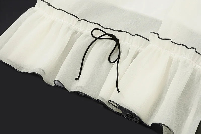 White Mesh See-Through Top and Maxi Skirt Set