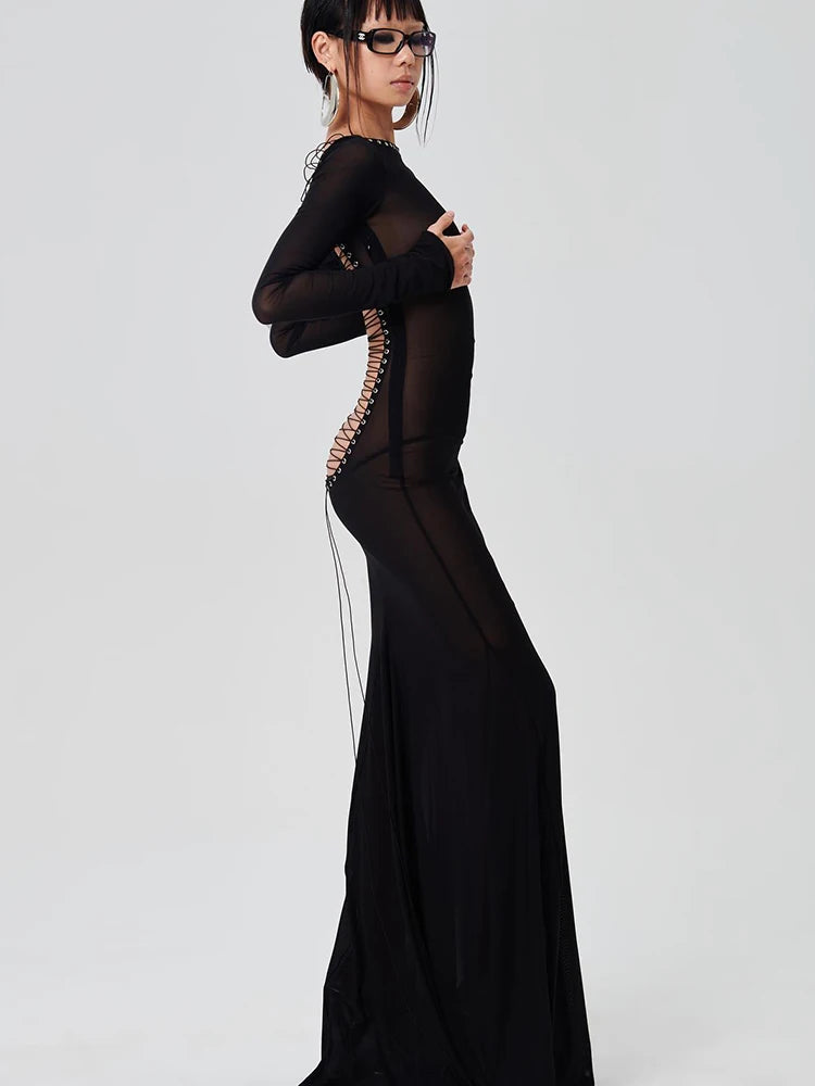 See Through Maxi Backless Back Straps Dress