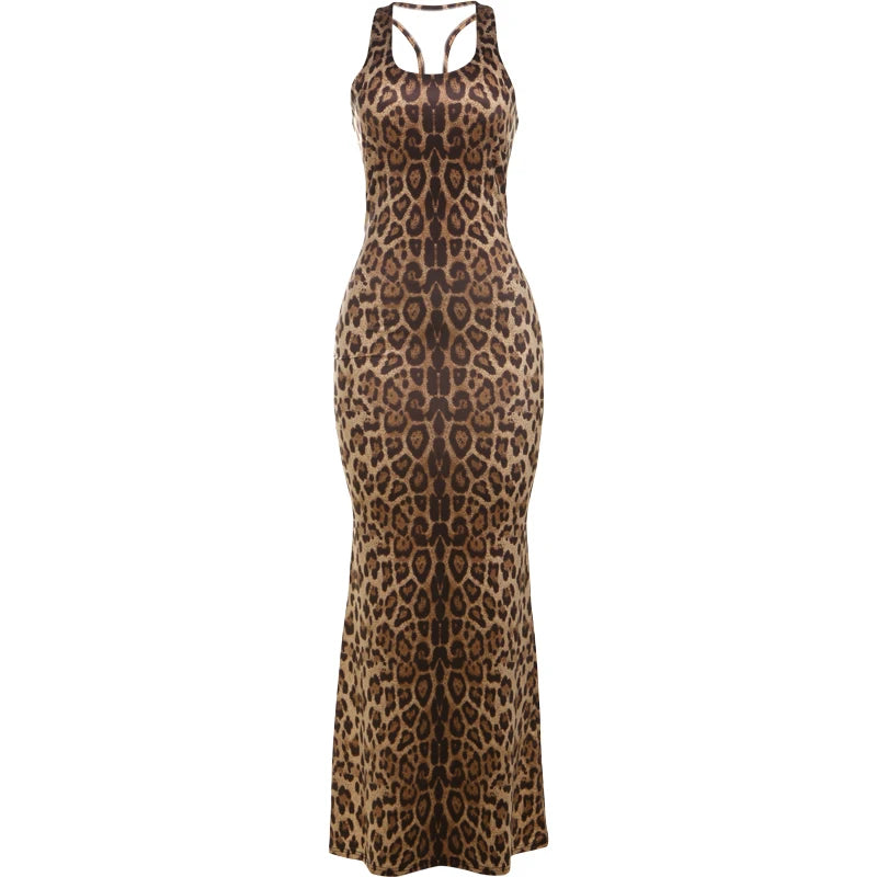 Leopard Backless Bodycon Maxi Dress