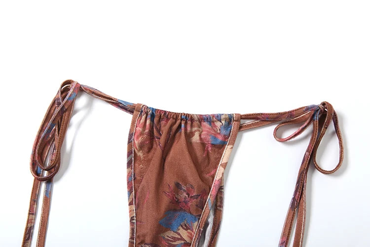 Brown Knit Halter Patchwork Three Piece Set