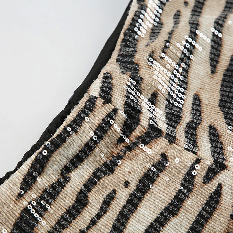 Zebra Striped Sequined Shorts Waist Bottoms Pants Knitted 's