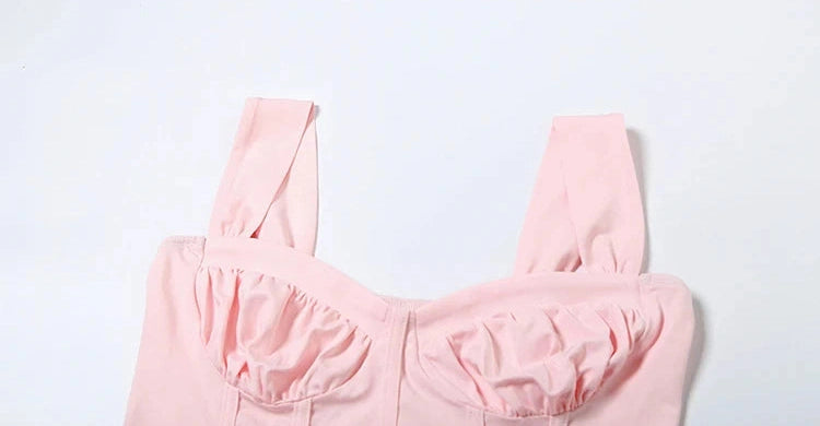 Two Piece Set Ruched Square Collar Sleeveless Crop Top Ruffles Shorts Suits