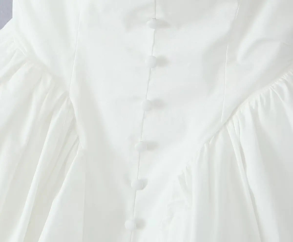 White Dress V Neck Cape Sleeve Dress Mini Casual Birthday Fluffy Skirt Dress
