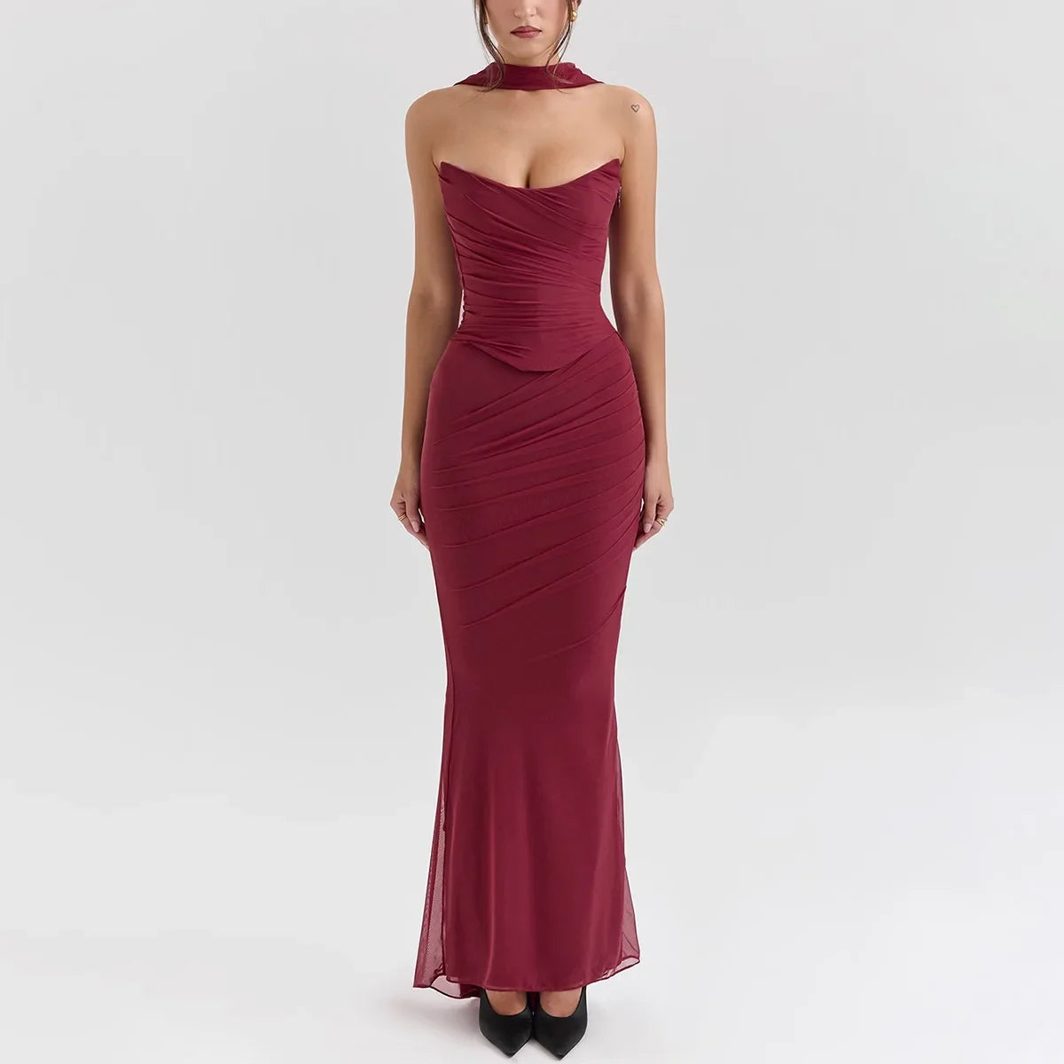 2 Pieces Dress Set with Scarf Matching Sets Cropped Top and Long Dress Set Casual Dress