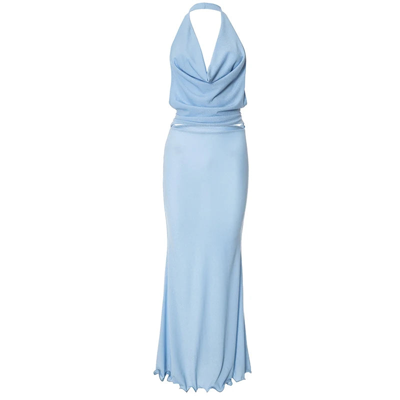 'S Color Hanging Neck V-Neck Backless Sleeveless Tank Top Long Fishtail Skirt Set