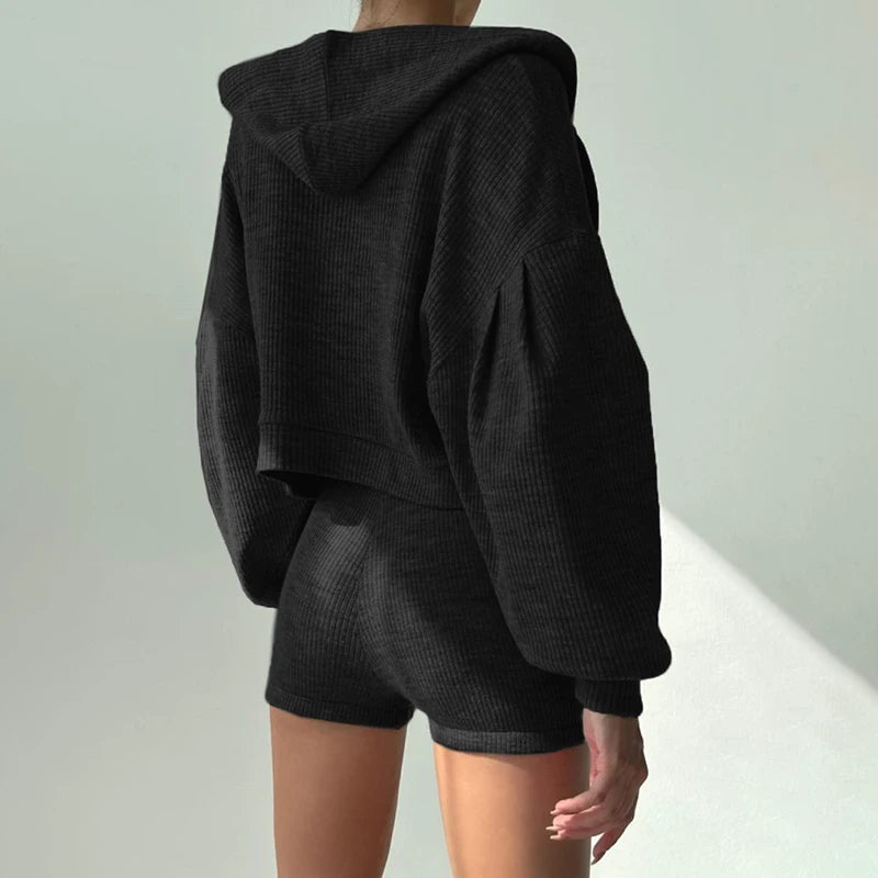 s Sporty Three-piece Set Zip up Hoodies American Retro Knitted