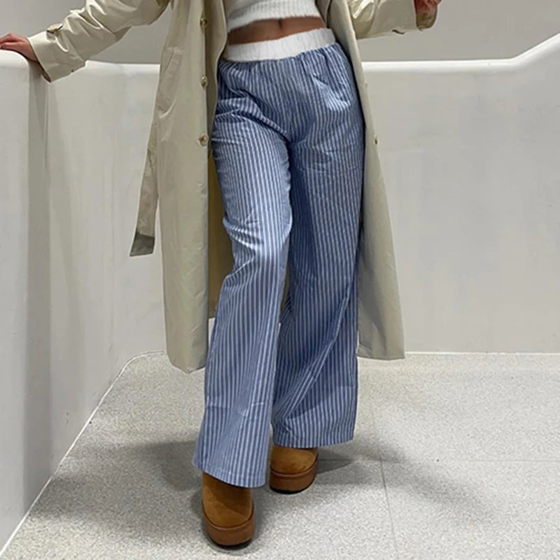 Patchwork Striped Trousers Pants Loose Bottoms