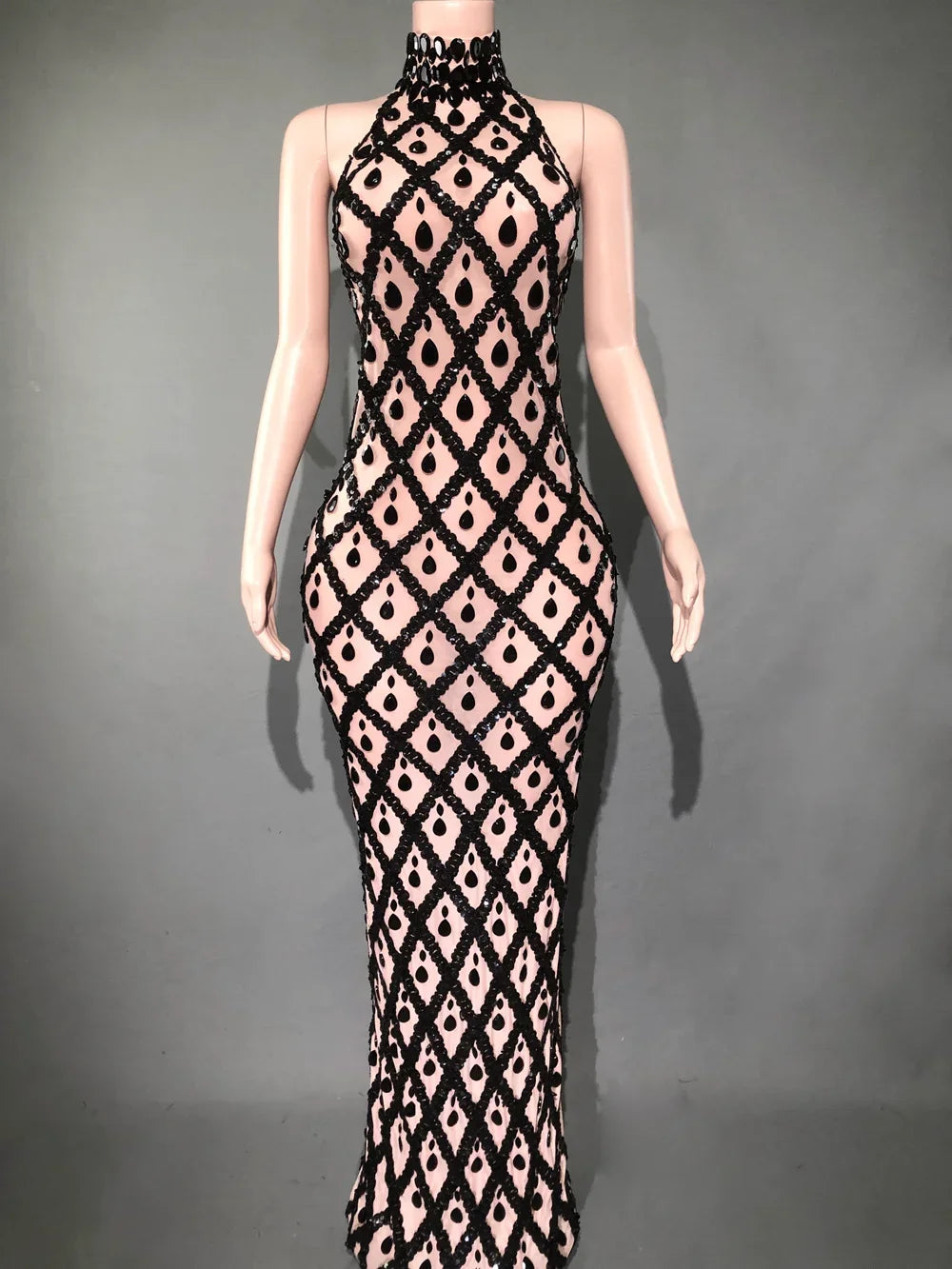 Sparkly Rhinestones Sleeveless Long Dress Dark Mesh Celebrate Wedding Prom Gown Birthday Dress Photograph Wear