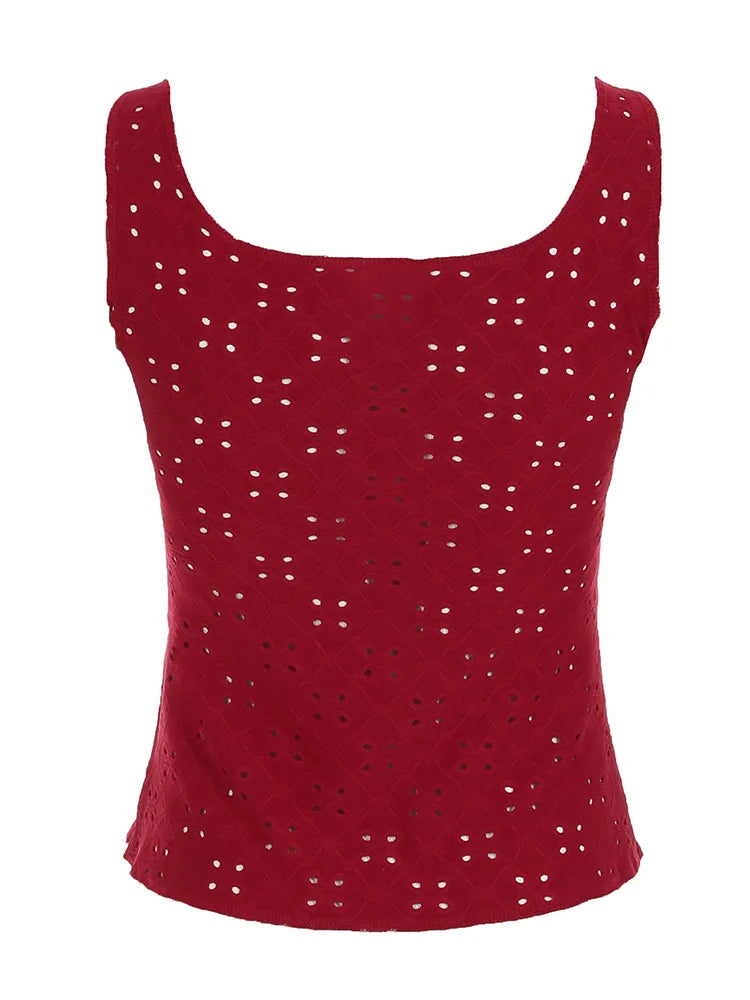 Lace-up Color Hole Top Slim Knitted Top
