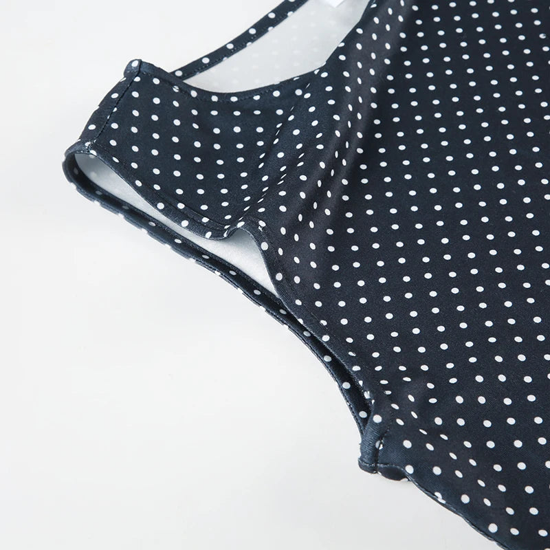 Crewneck Dot Print Mini Dress Sleeveless A-line ing