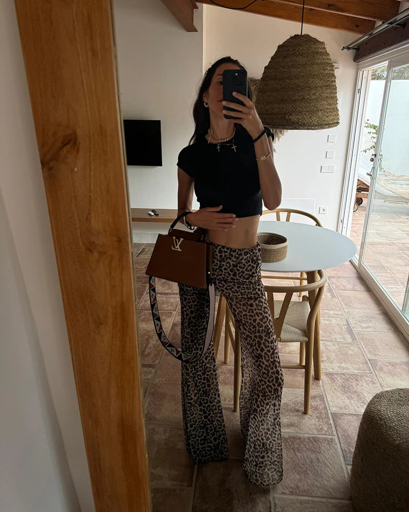 High Waist Mesh Wide Leg Pants