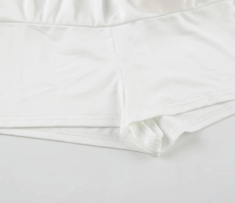 Tie Flowers Ruffles A-Line Skirt With Shorts Slim Low-Waisted Mini Skirt