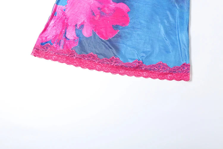 Lace Chest Wrap Maxi Dress Colorful Flowers Sleeveless Skinny Fit Slim