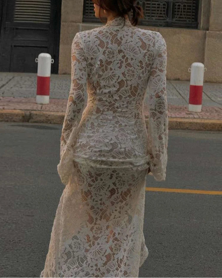 Embroidery Ruffles See Through Dress