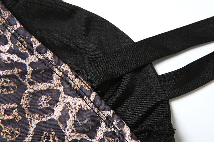 Leopard Print Dress Midnight Square Collar Backless Sleeveless Hipster Classic Long Bodycon