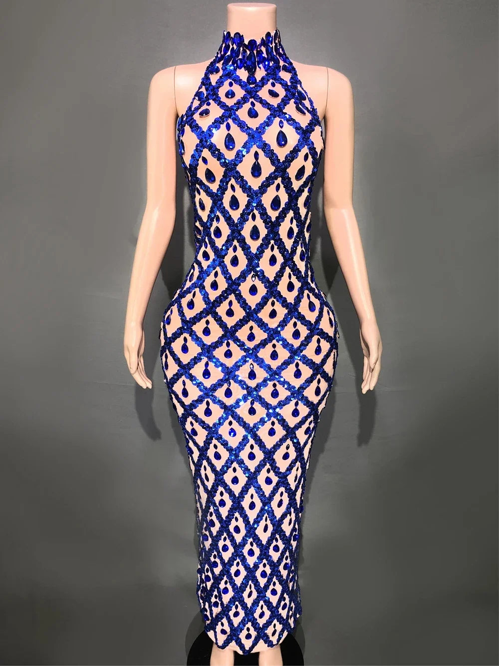 Sparkly Rhinestones Sleeveless Long Dress Dark Mesh Celebrate Wedding Prom Gown Birthday Dress Photograph Wear