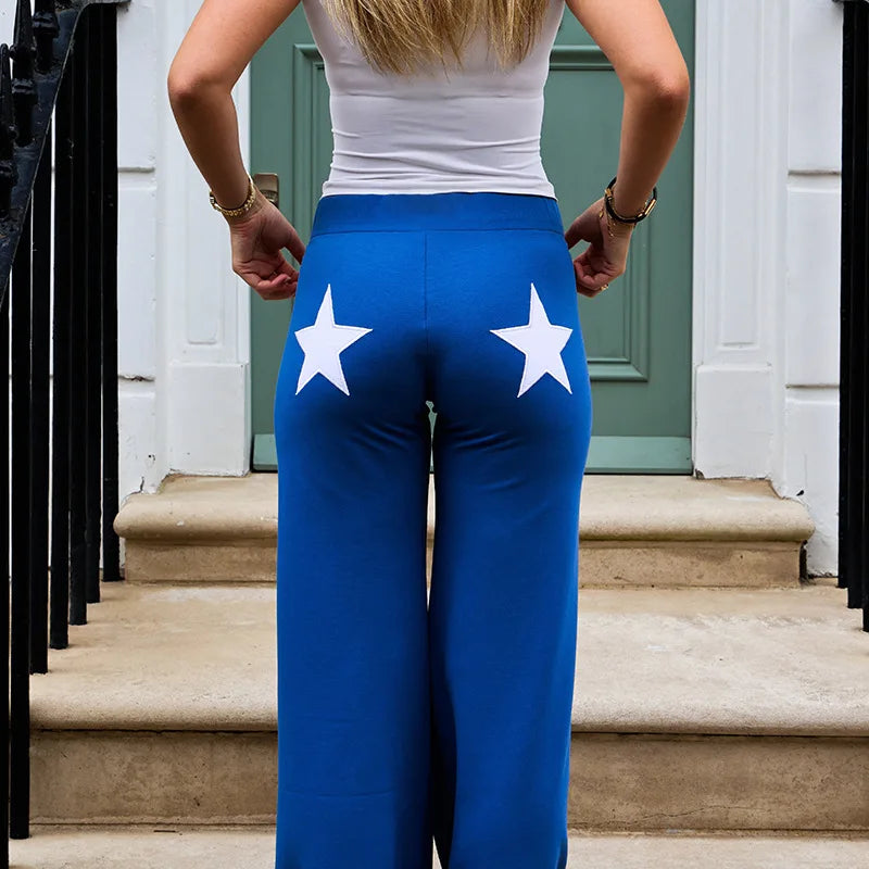 Star Embroidery Straight Leg Pants