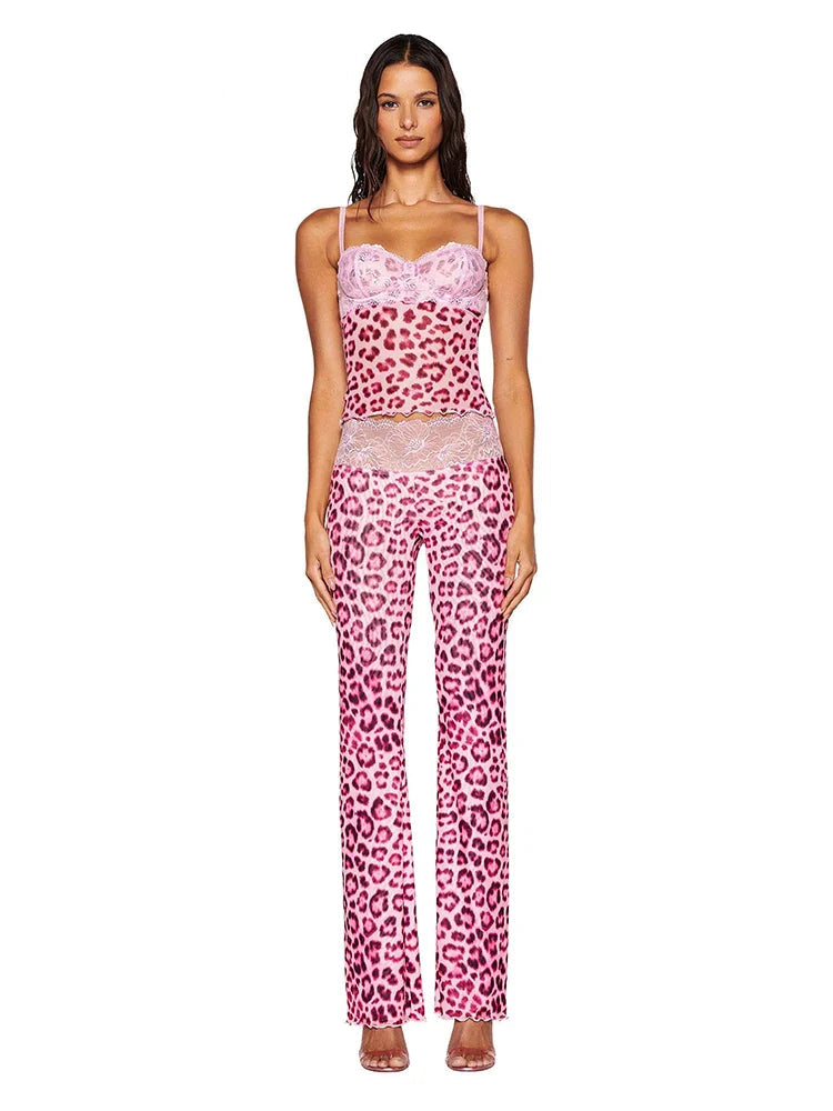 Leopard Patchwork Mesh Two Piece Set