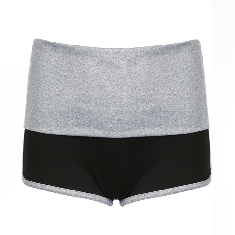 Sporty Slim Patchwork Shorts Low Waist Short Pants Elastic Waist Bottoms