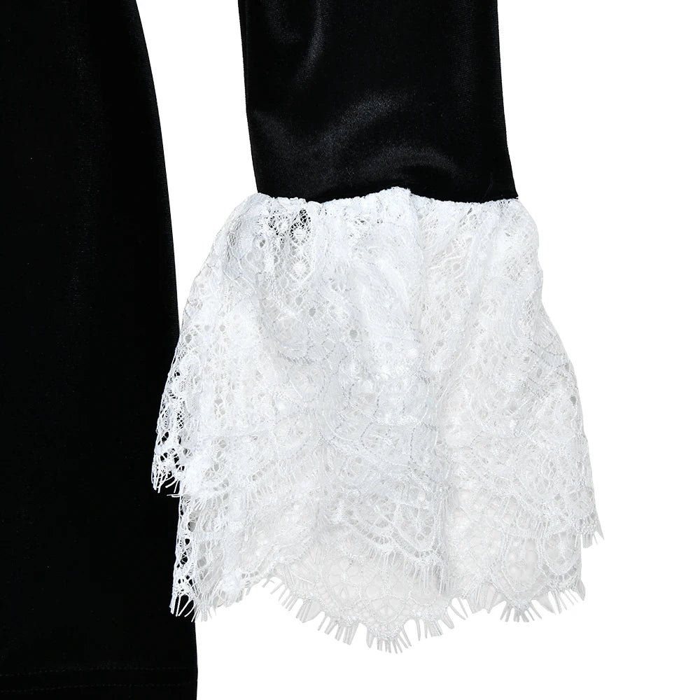 Patchwork Square Collar Lace Dress Black Flare Sleeve French Dress Slim