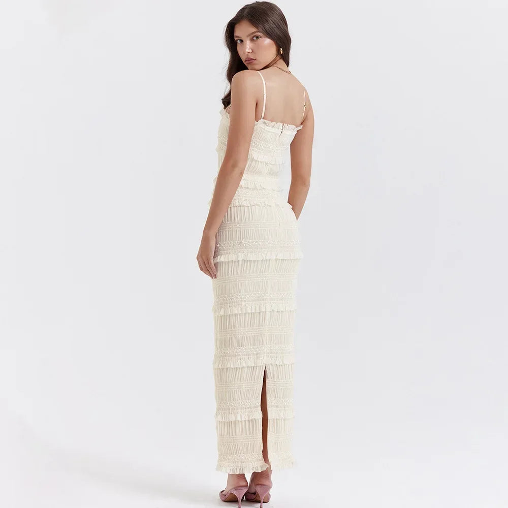 Luxury Maxi mal Occasion Cake Dresses Beige Spaghetti Strap Wedding Dresses women clothing