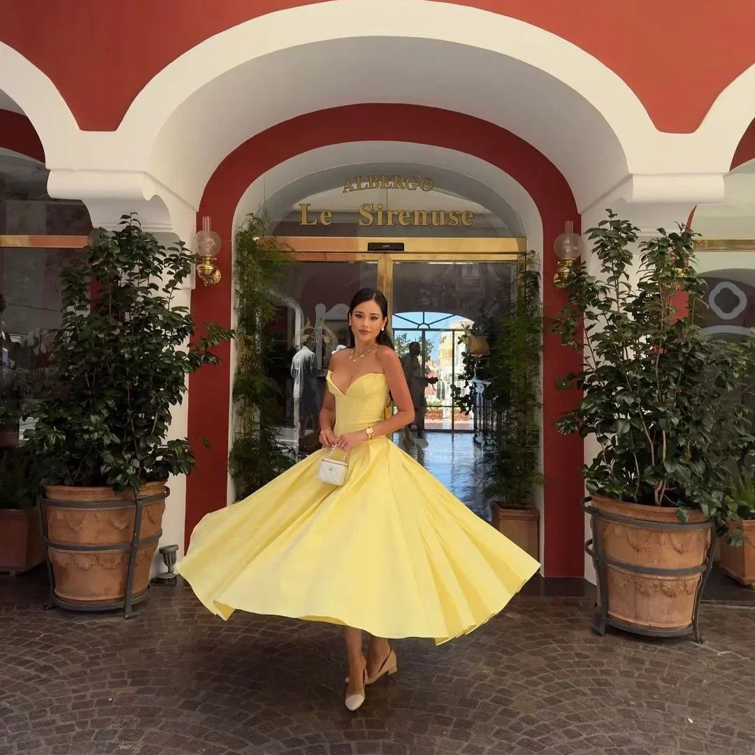 Strapless Bodycon Dress Yellow Dress