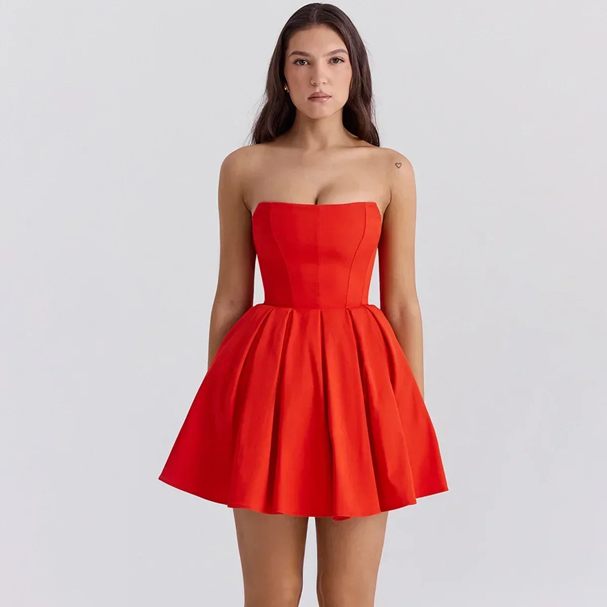 Strapless Bodycon Dress Mini White Corset Dress Casual Flare Dress