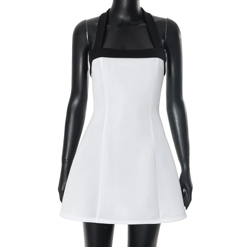 Colliion Hang From The Neck Sleevele Blackle Tie Wait A Hem Short Skirt