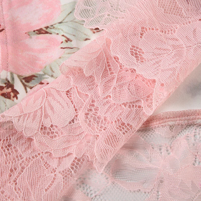 Floral Lace Patchwork Hollow Out Slits Dress Harajuku Long