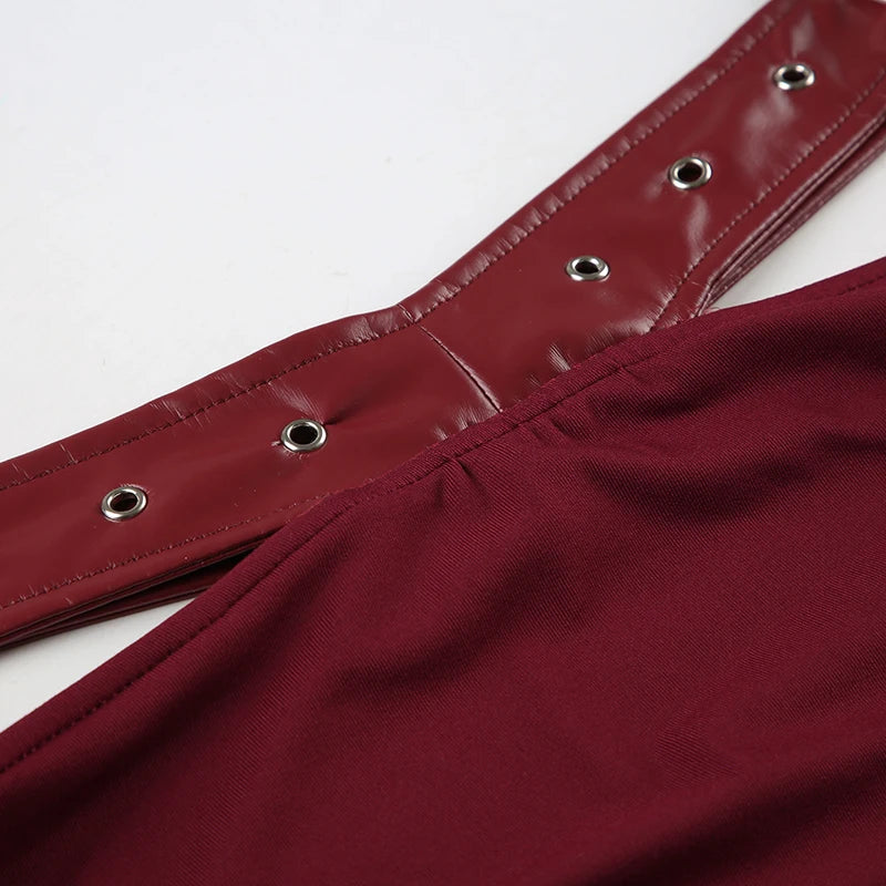 Backless Wine Two Pieces of Sets Harajuku Vest and Mini Skirts Lace Up