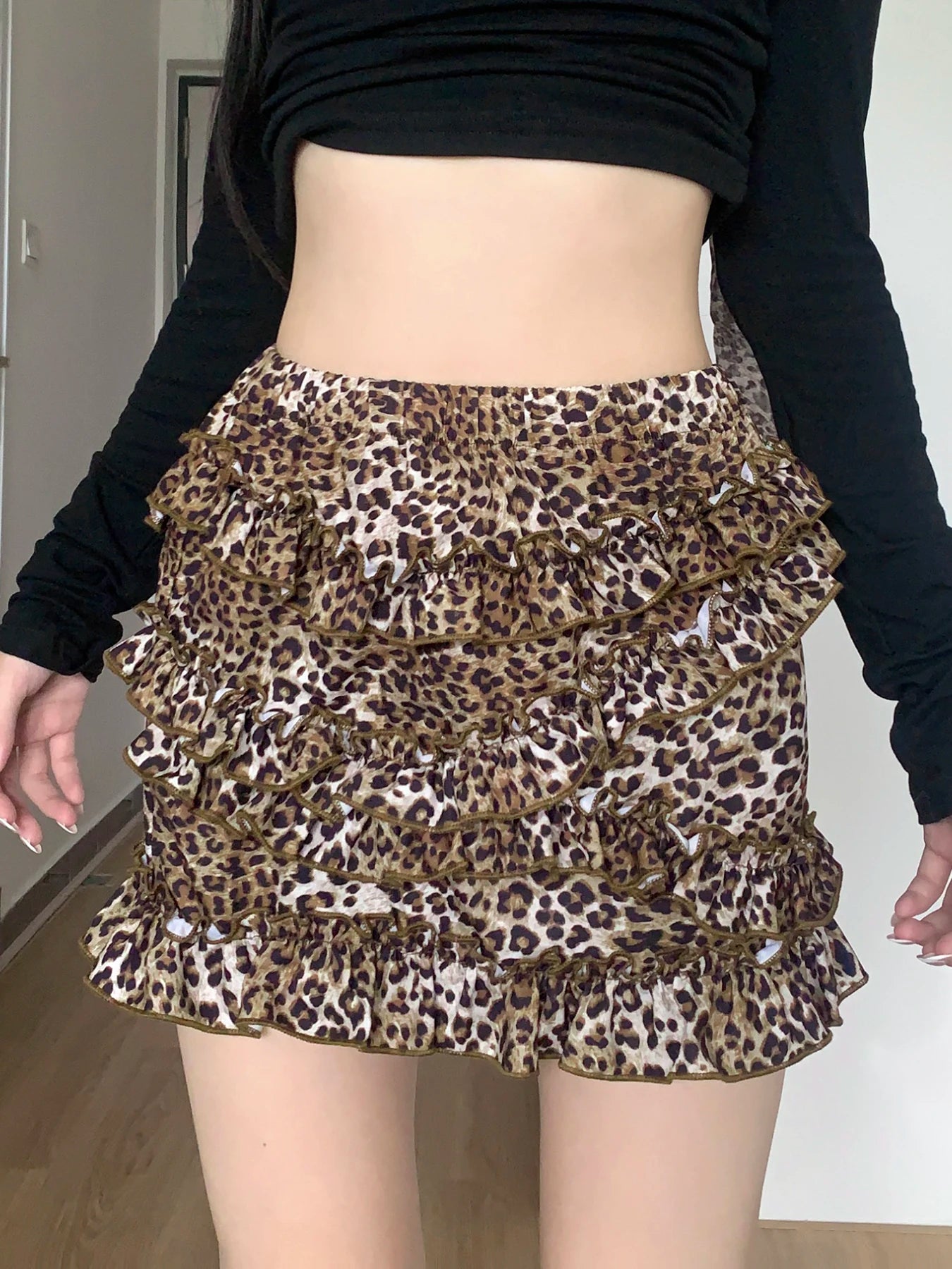 Leopard Print Mini Skirts Ruched 's Bottoms