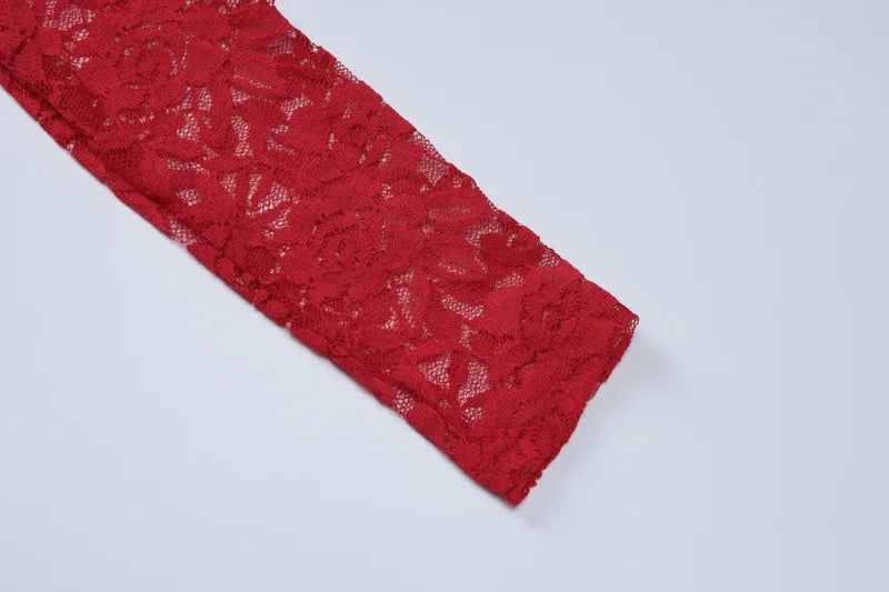 Red Lace See Through Two Piece Set