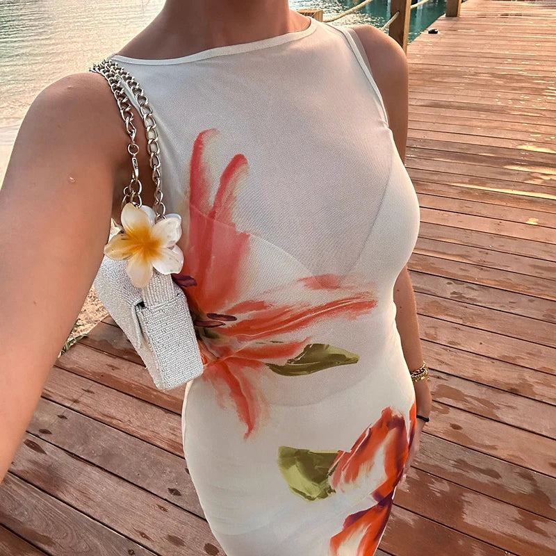 Apricot See Through Maxi Dress