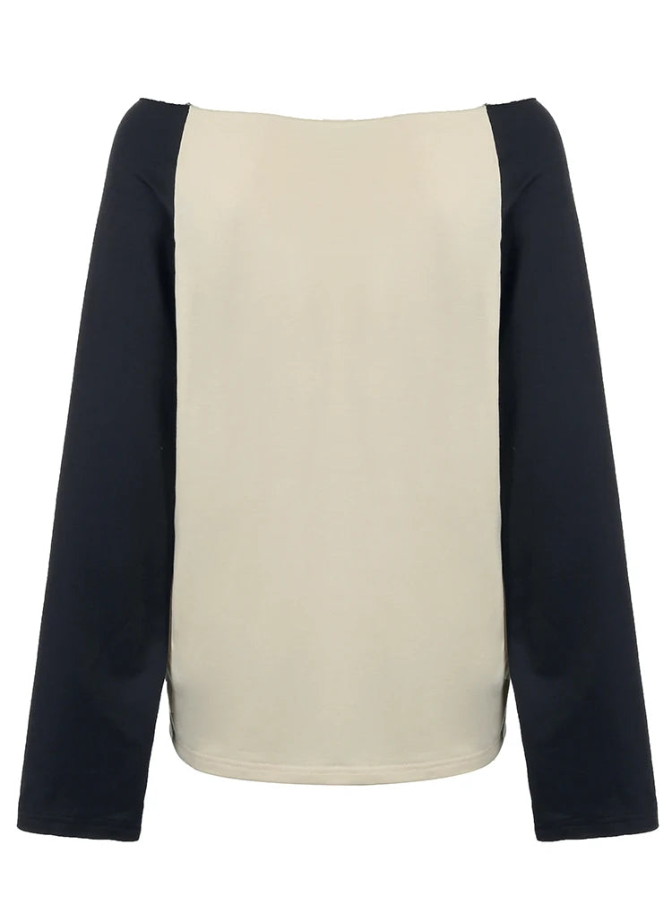 Looe Shirt Slah Neck Patchwork