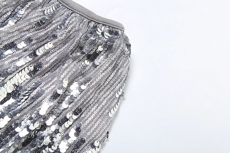 Sequins Glitter 2 Piece Set Thin Camisole Puffy Skirt Matching