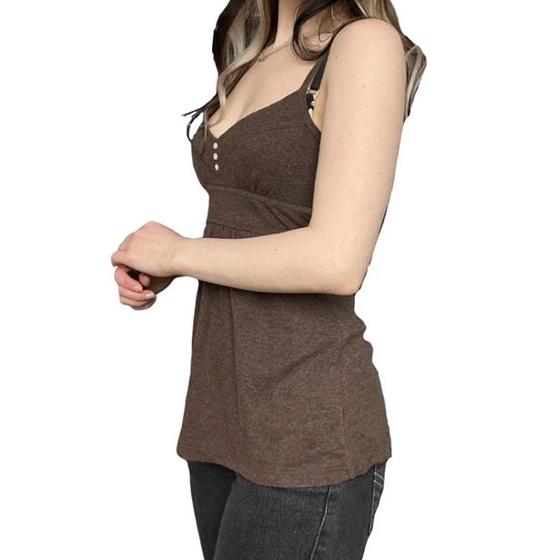 Sleeveless Lace Up Top Kawaii Backless Buttons ing